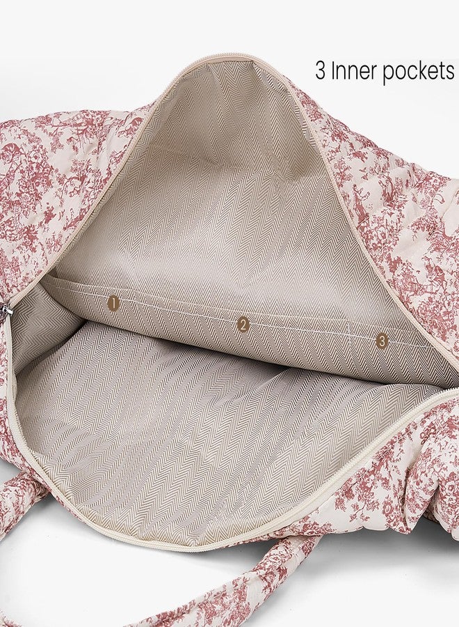 BBIQI Quilted Duffle Bag For Women Cute Weekender Bags Floral Travel Bag Cotton Diaper Tote Bag - Image 4